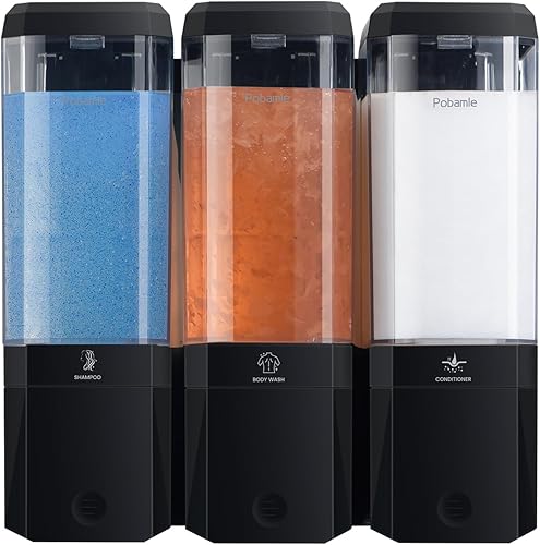 Miniatura 2 de Dispensador de champú y acondicionador montado en la pared, dispensador de jabón de ducha, sin taladro, fácil instalación, dispensador de champú