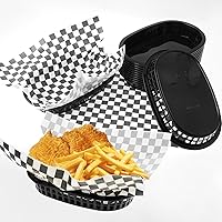 Vista 1 de Rainmae Plastic Food Baskets with Deli Liners - 12 Retro Style Restaurant Baskets, 100 Deli Paper Sheets