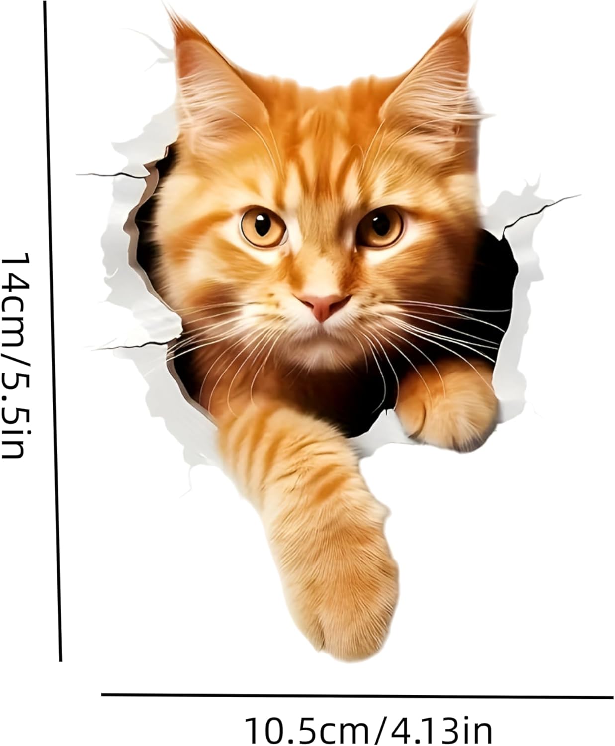 3D Cat Peeking Car Stickers, 5.5-Inch Self-Adhesive Vinyl 2-Pack, Cute Orange Ginger Cat Car Decals and Bumper Stickers for Vehicles, Laptop, Motorcycle, Refrigerator, Glossy Durable Finish - Image 9