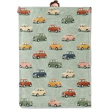 Retro Car Flannel Throw Blanket Vintage Pastel Green Background Pattern Cute Classic Decor for Boys Men Vehicle Lovers Cozy Lightweight Fleece Blankets Bedroom Couch Dorm Gifts, 50x60inch