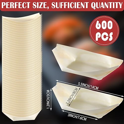 Miniatura 2 de 600 platos desechables de bambú – Cuencos y cubiertos para sushi con bandeja de bambú para servir en fiestas, catering y uso doméstico, 5.3 x 3