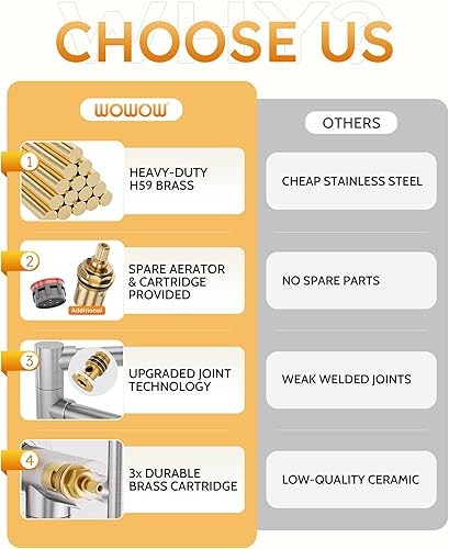 Miniatura 53 de WOWOW Grifo de llenado de ollas de níquel pulido, relleno de olla de latón macizo, montaje en pared, grifo de estufa de cocina con brazos oscilantes