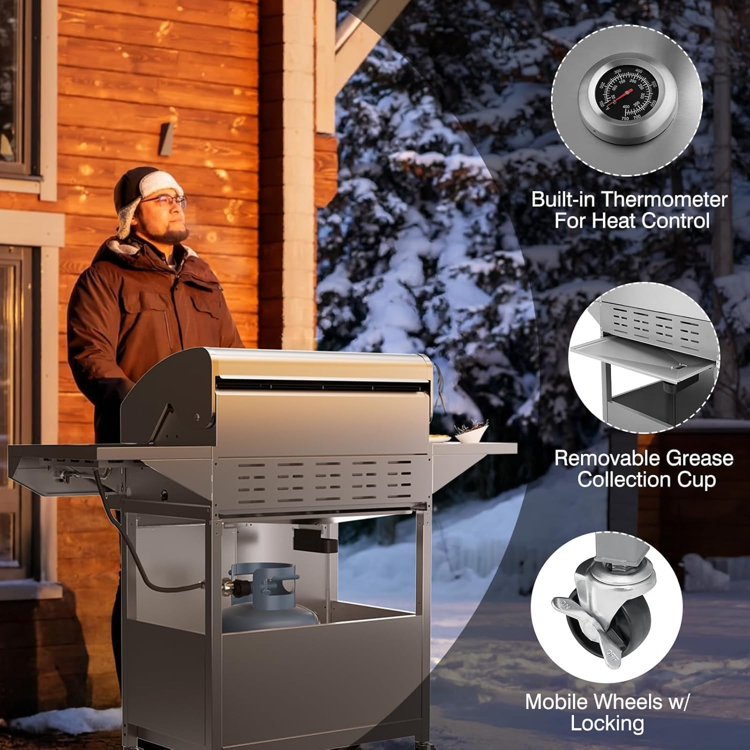 4 Burner Propane Gas Grill with Side Burner, Stainless Steel Gas Grill with Built-in thermometer & Enameled Cast Iron Grates, 58,000 BTUs Output for Outdoor Cooking and Patio Backyard Barbecue