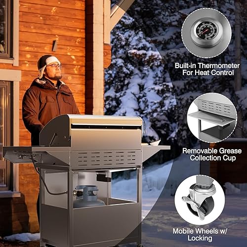 Miniatura 3 de Parrilla de gas propano de 4 quemadores con quemador lateral, parrilla de gas de acero inoxidable con termómetro integrado y rejillas de hierro