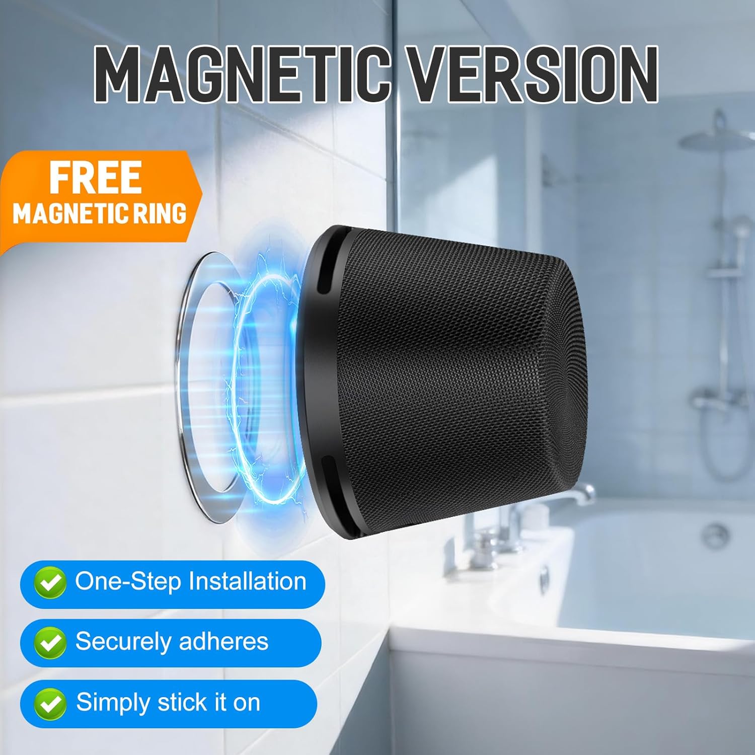 heetipuk speaker magnetically attached to a shower wall