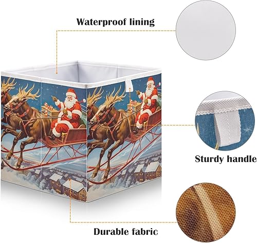Miniatura 3 de Cubo de almacenamiento de tela con trineo de Papá Noel, cubos de almacenamiento de tela, caja de almacenamiento plegable grande para armario, cestas