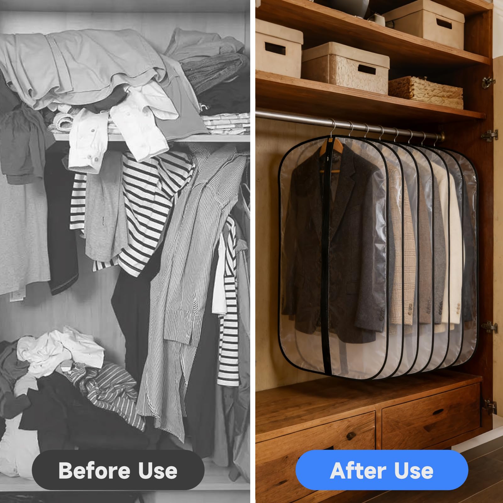 12 Fundas de Ropa, Bolsas Guardar Prendas Antipolvo Impermeables para Trajes, Vestidos, Camisas de Noche, Fundas Ropa Armario Transparente, Bolsas para Prendas a Prueba de Polillas — view 6