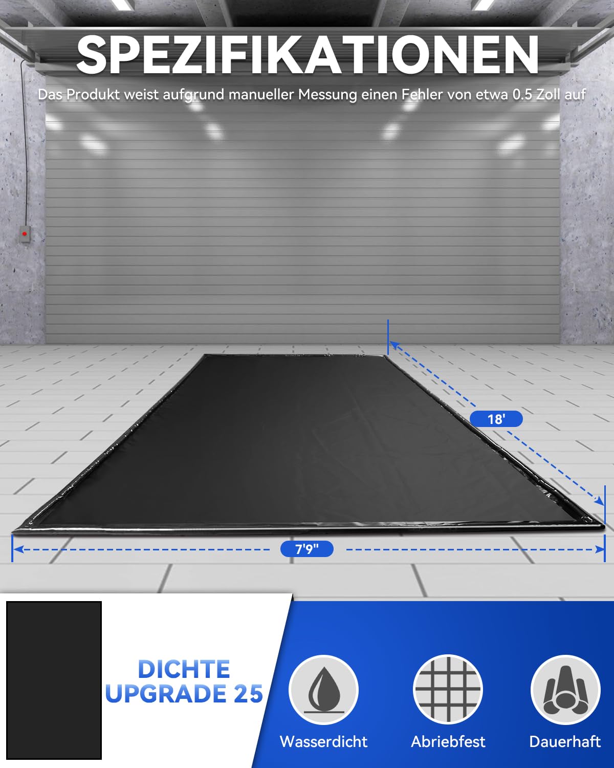 1000D PVC Garagenbodenmatte 2,4 × 5,5 m | Wasserdichte Eindämmungsmatte für Auto, Rutschfeste Schutzmatte für Garage, Strapazierfähig