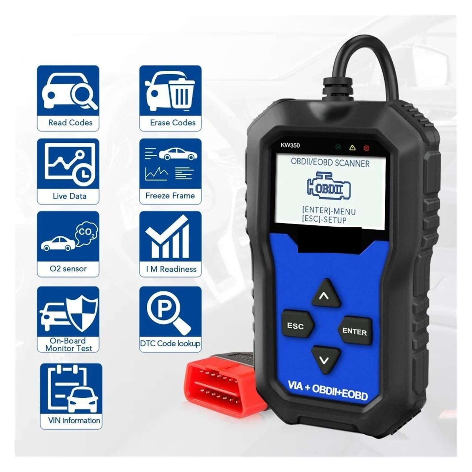 KW350 OBD2-Codescanner for Autodiagnoserät for Autos, OBD-Scanner, Odb2-Diagnosetool,Umfassende Diagnostik