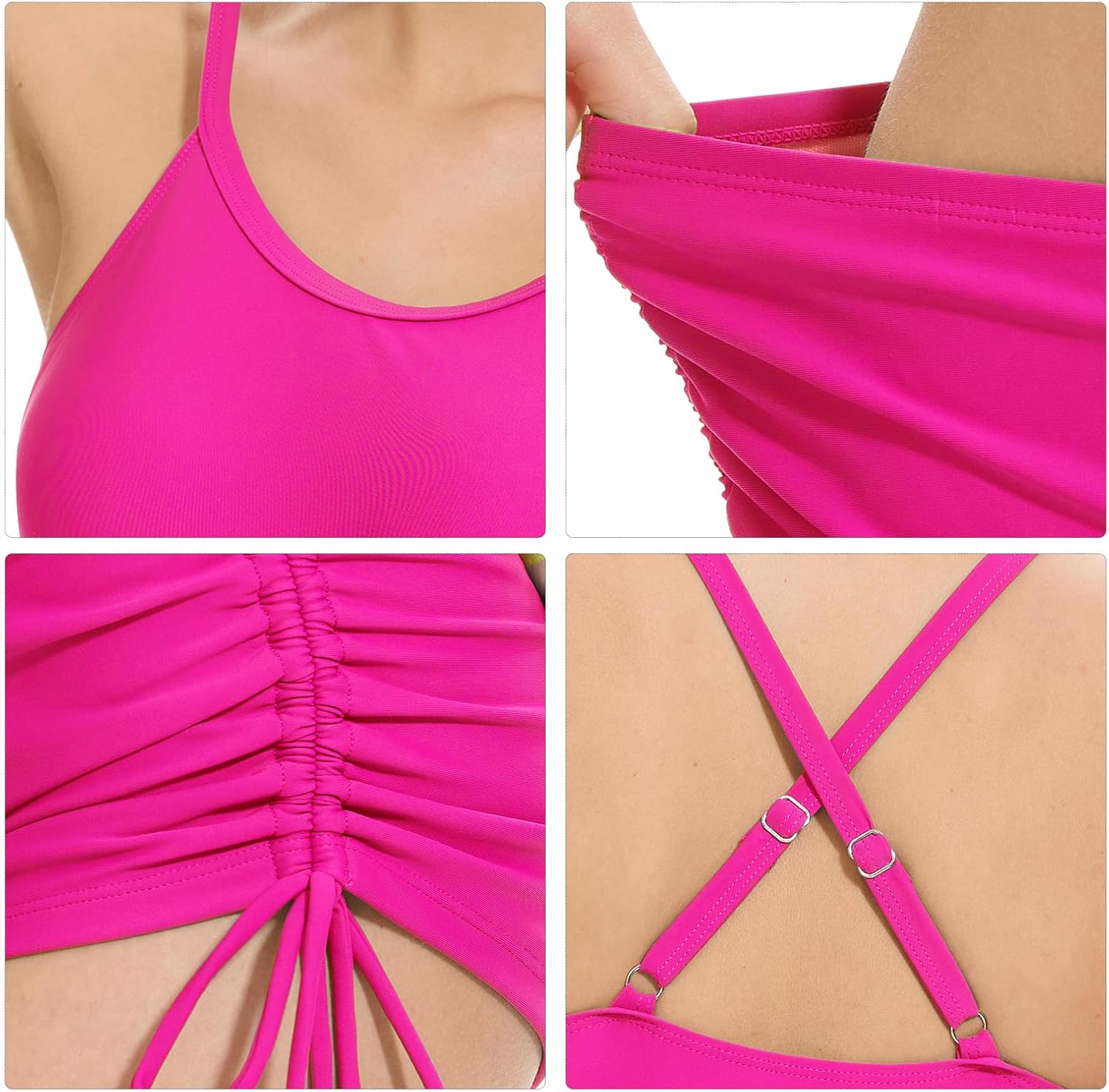 Women's High Waisted Bikini Sets Criss Cross Swimsuits Top with Drawstring Boyshorts Two Piece Tummy Control Bathing Suit - Image 6