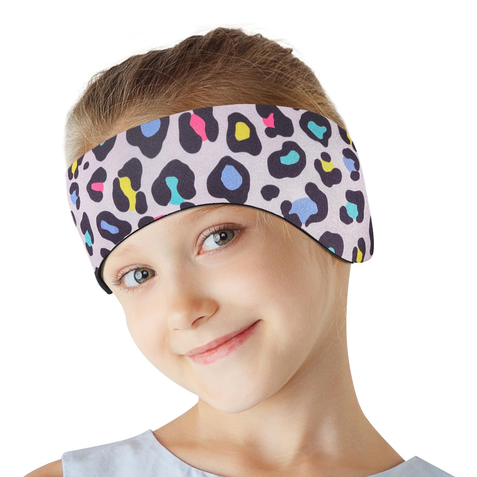 HeySplash Swimming Headband, Elastic Neoprene Swimming Earplugs Kids Ear Plugs Ear Band Swimmer Protection, EarGuard & Hair Guard for Kids Adult, Keep Water Out, Hold Earplugs in, M, Pink Leopard