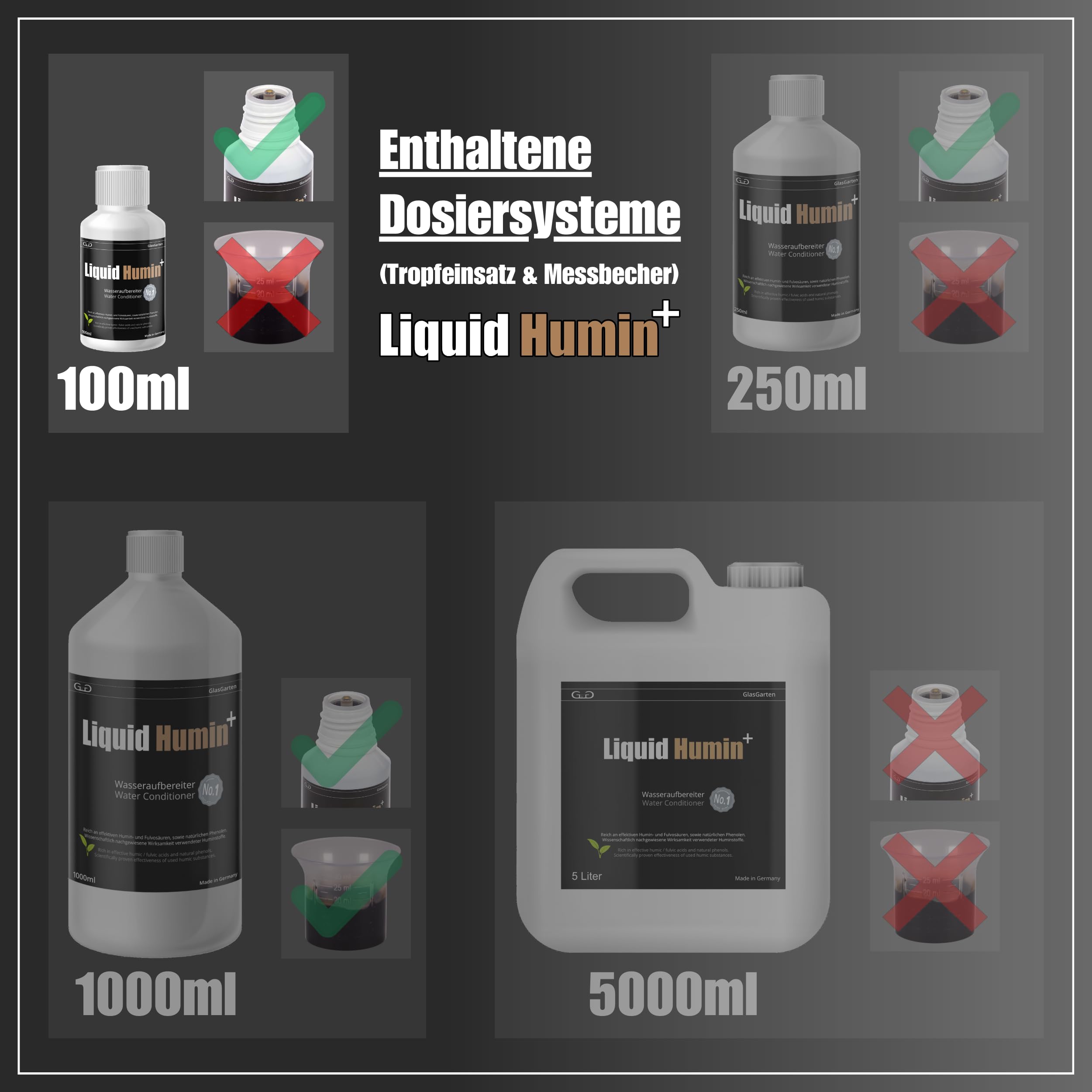 GlasGarten Liquid Humin+ | 100ml - Sustancias húmicas en una Botella. Mejora el Sistema inmunológico de los Animales y estabiliza el Valor pH - protección contra la caída del pH