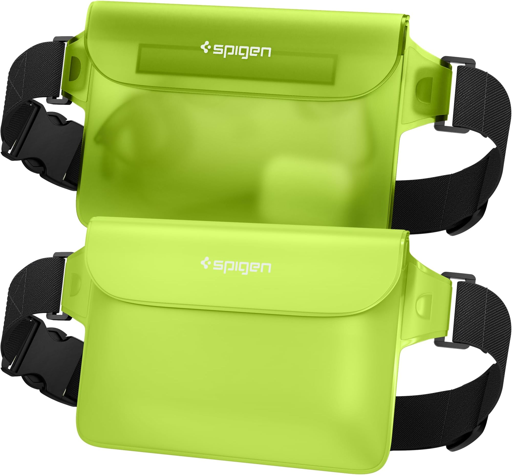 Spigen Aqua Shield Waterproof Pouch Bag A620 (2-PACK) Dry Bag with Adjustable Waist Strap for Beach Swimming Fishing Camping Canoeing Hiking Kayaking Paddle Boarding & Boating - Cactus Green [2 PACK]