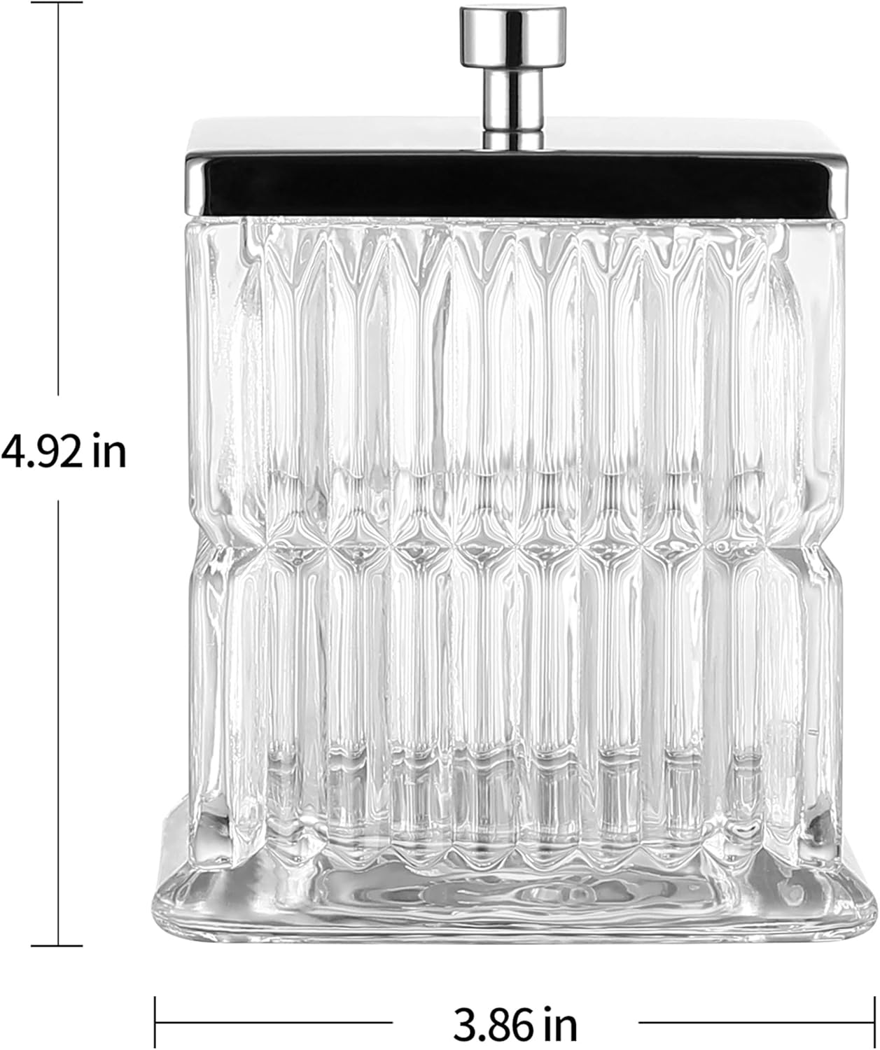 Vince Camuto Home Glass Cotton Jar Holder – Silver Lid, Elegant Bathroom Storage Canister for Qtips, Cotton Balls, Floss, Makeup Organizer, Vanity & Bathroom Organization