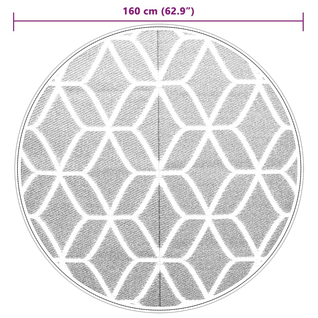 Tappeto per esterni grigio, Ø 160 cm, rotondo, reversibile, per balcone, terrazza, giardino, rivestimento in plastica impermeabile, facile da pulire