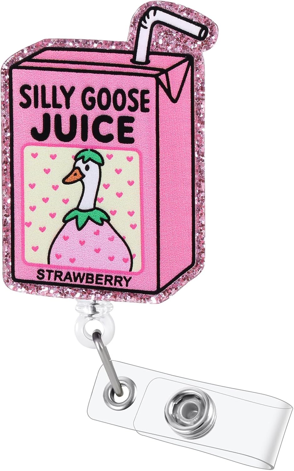 Silly Goose Juice Funny Badge Reel, Retractable ID Card Badge Holder, Office Badge Clip for RN CNA MA Resident Physician HR Medical Office Administrator Intern Pediatric Doctor Nurse, Nurse Gifts