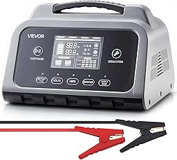 VEVOR Chargeur de Batterie Intelligent 20 A 6 V 12 V 24 V Chargeur de Batterie Voiture Lithium LiFePO4 Plomb-Acide pour Auto Bateau Moto Camping-Car, Maintien de Charge, Désulfatation, avec Écran LCD