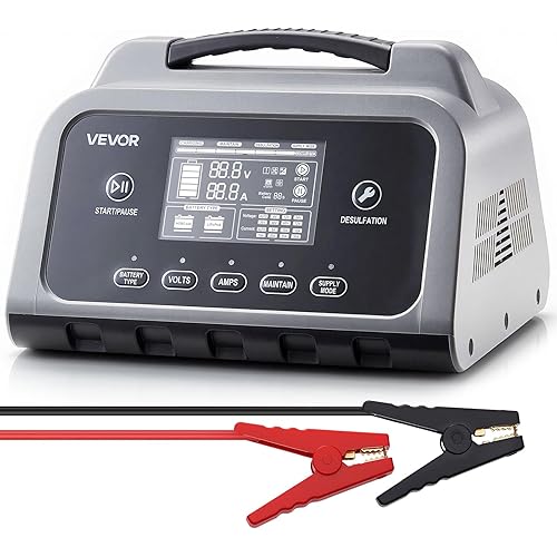 VEVOR Smart Battery Charger, 16A, 6V 12V 24V 36V 48V 60V 72V Lithium LiFePO4 Lead-Acid (Gel/AGM) Car Battery Charger, with LCD Display, Trickle Charging Maintainer Desulfator, for Car Boat Motorcycle