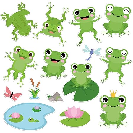 Amazon.com: Whaline 45Pcs Frog Cutouts Summer Frog Lotus Ponds ...
