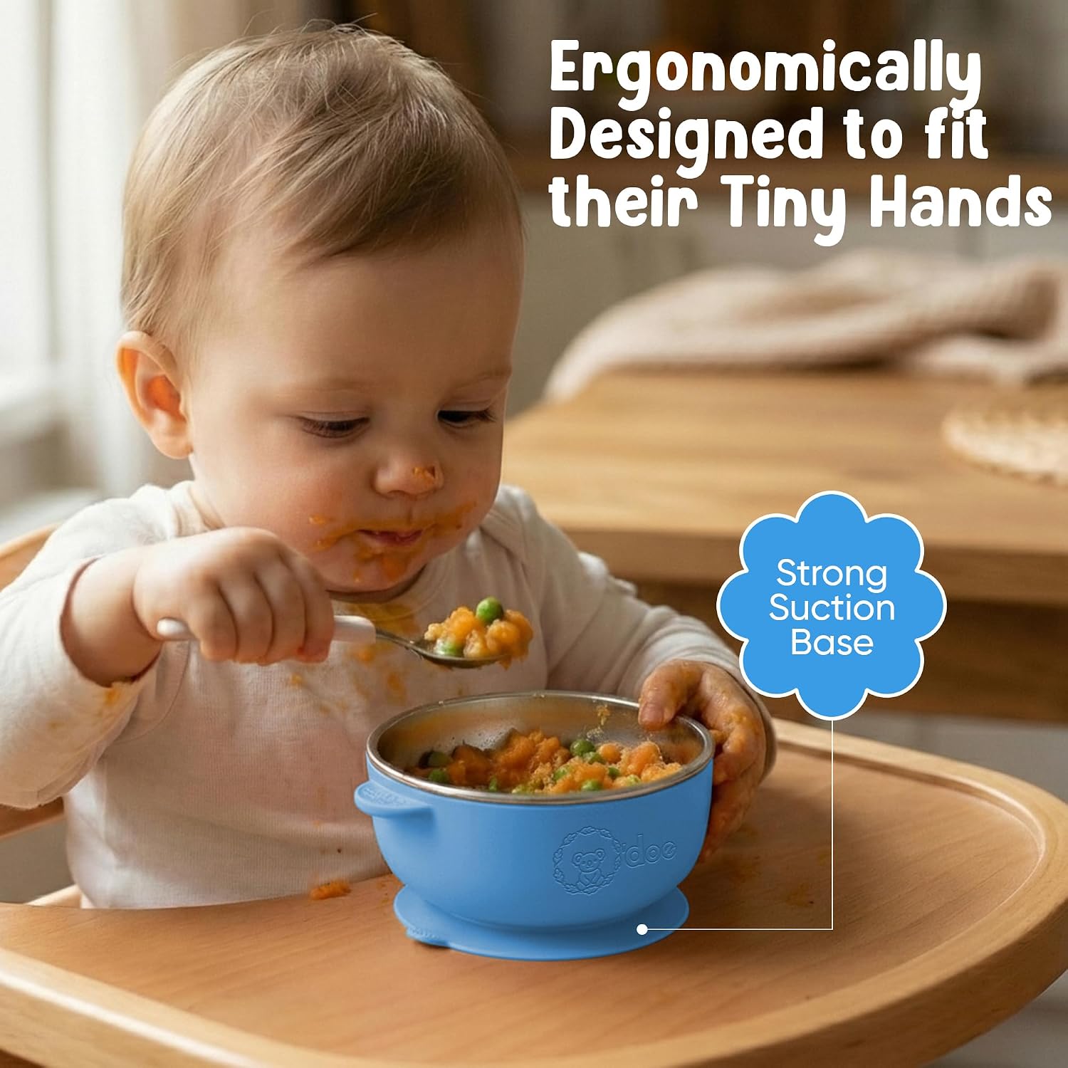 o'doe™ Suction Bowls for Baby 5”, Non-Toxic Stainless Steel Baby Bowls image 2