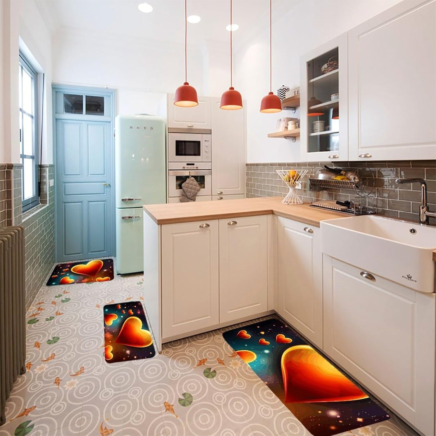 Hearts and Stars Kitchen Mats for Floor 3 Pcs Kitchen Rugs