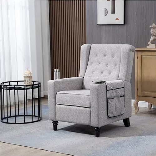 Silla reclinable, silla reclinable con brazo, moderna con botones copetudos, silla reclinable con respaldo alado, sofá reclinable individual manual