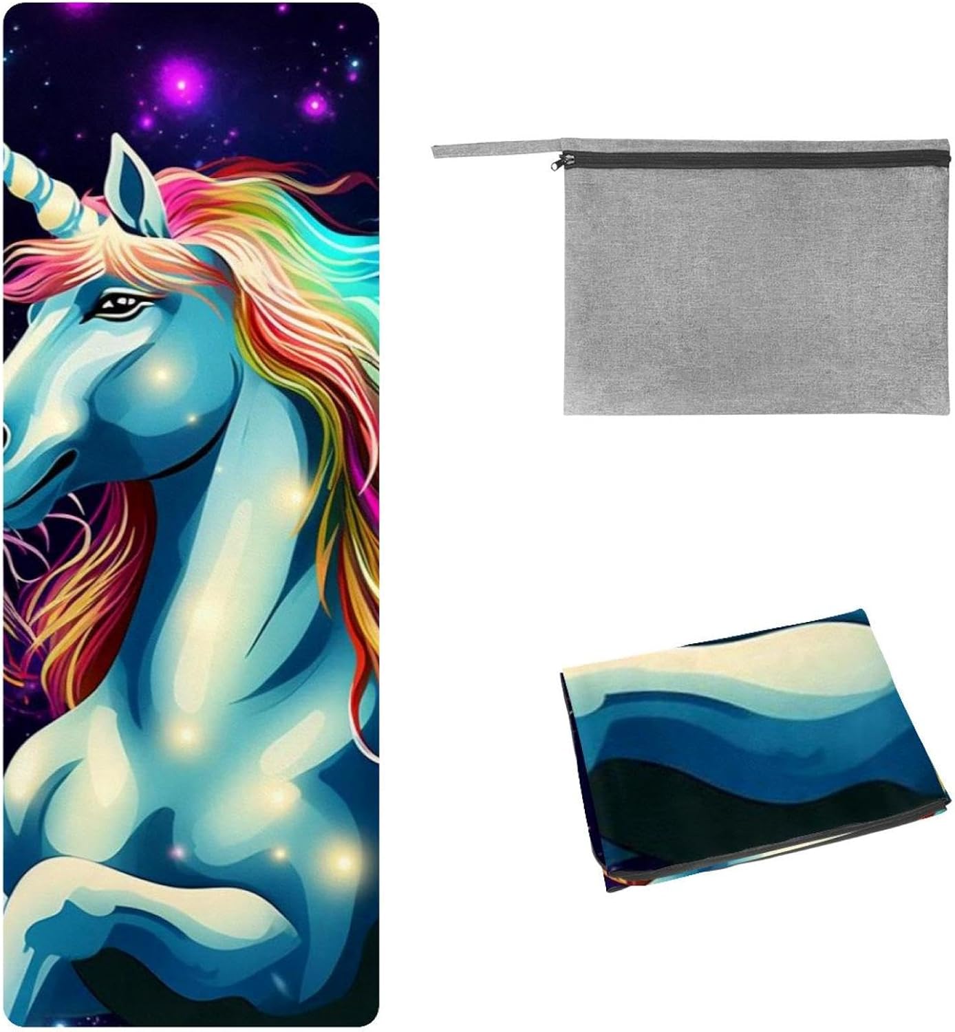 Yoga Towel, Rainbow Unicorn Pattern Non Slip Sweat Absorbent Hot Yoga Mat Towel for Hot Yoga, Pilates and Fitness - 72.8" x 26.8"