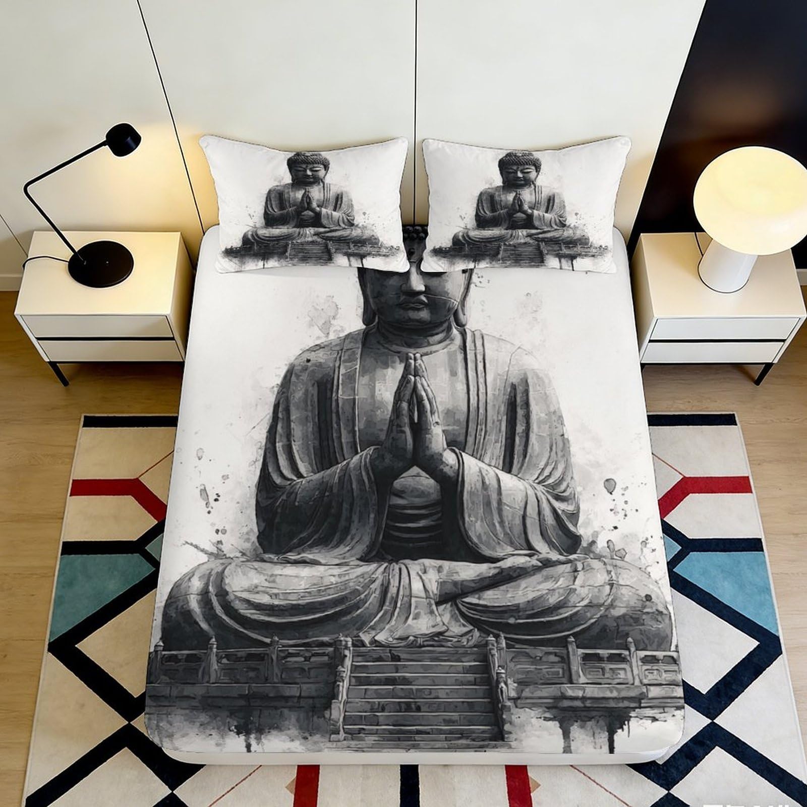 Jqzkxnhpbr Style-1 3D Printed Buddha Meditation Fitted Sheet Microfiber Soft Breathable Zen Art Bed Cover For Bedroom Guest Room Decor 90X200x25cm