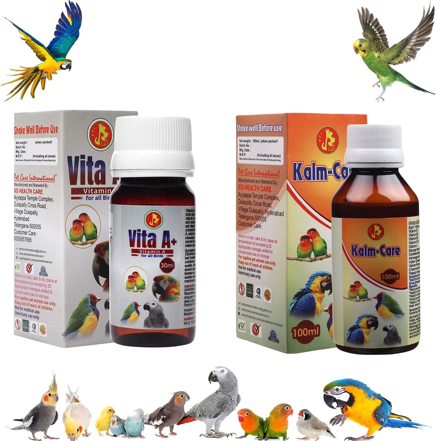 Pet Care International (PCI) Combo Vita A+ (30ml) and Kalm Care (100ml) || Provide Essential Vitamins & Minerals for Healthy Bird Healthcare