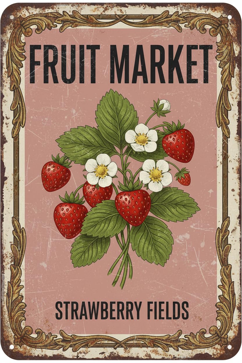 Wall Decor Strawberry Retro Fruit Market Strawberry Fields Metal Plaque For Dining Room Kitchen Gifts For Strawberry Lovers 8x12 Inch Vintage Signs Aluminum Plates Printed