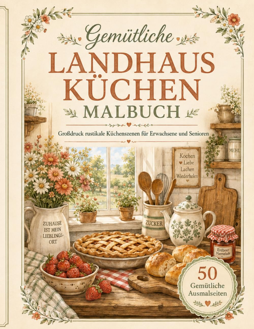 Gemütliche Landhausküchen Malbuch: Großdruck rustikale Küchenszenen für Erwachsene und Senioren