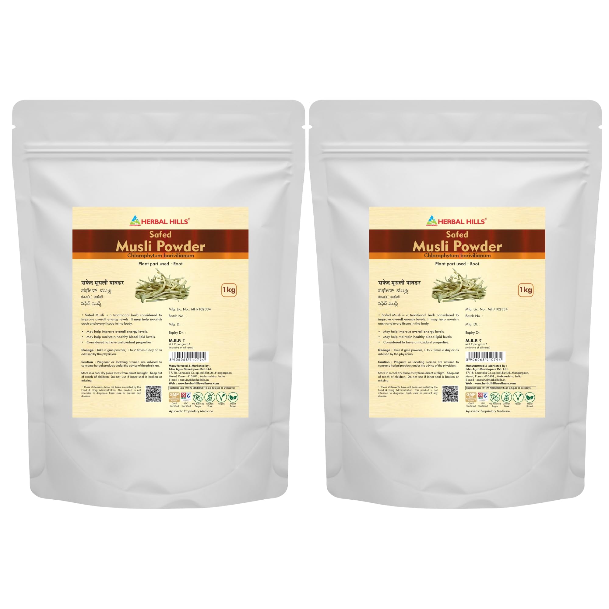 Herbal Hills Safed Musli Powder 1 kg Pack of 2
