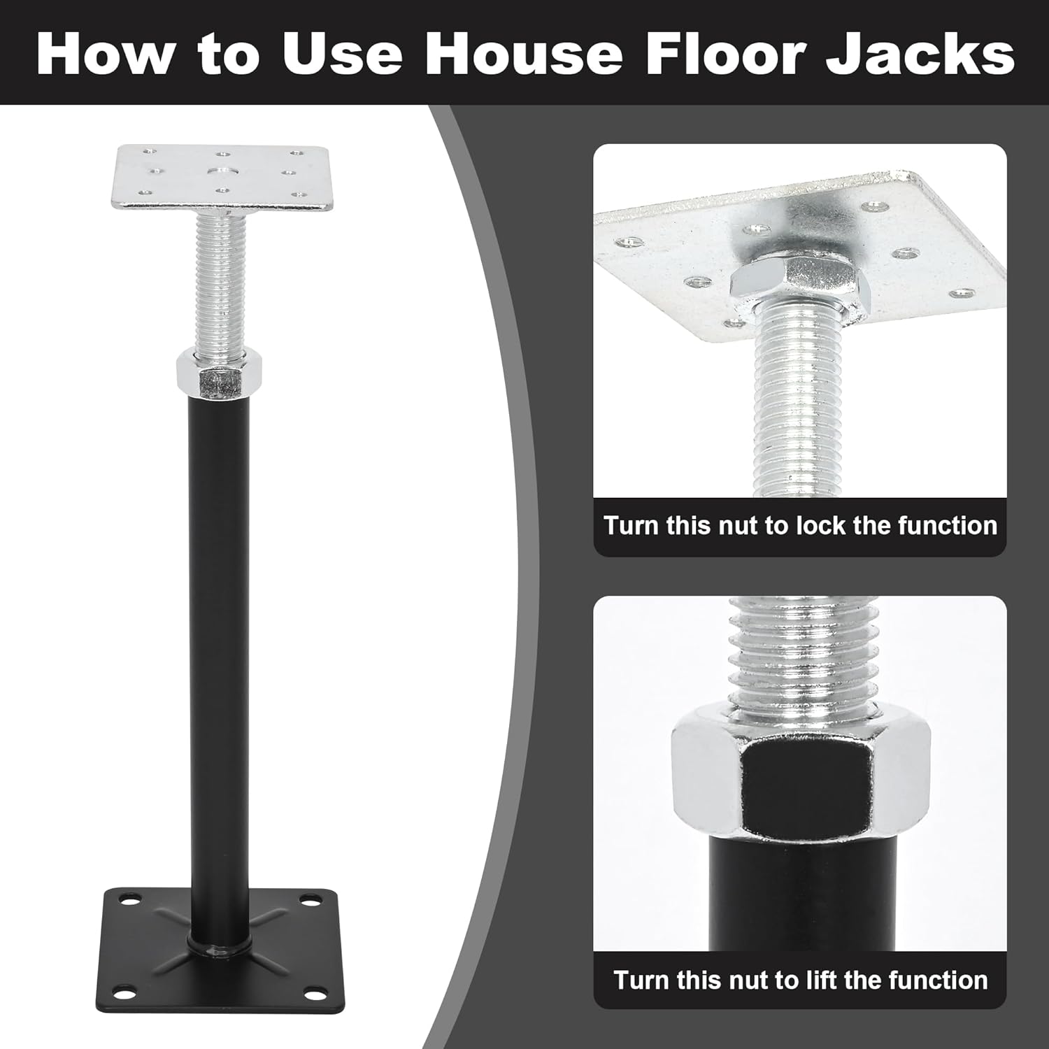 House Jacks for Leveling, 8 pcs Adjustable House Floor Jacks, 11 to 16 inches Height Range Jack Post for Lifting, RV Step Stabilizers, 5000 lbs Load Capacity