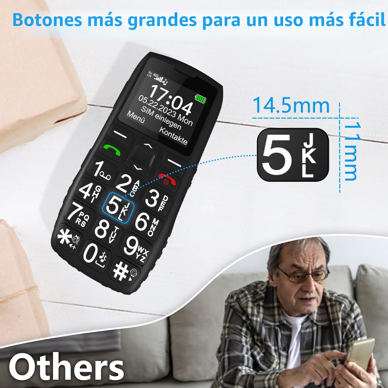 artfone C1+4G Pro Volte Teléfono Móvil para Personas Mayores丨Senior Moviles de Teclas Grandes y Volumen Alto丨Contactos con Imágenes丨Botón SOS丨Base de Carga丨Bateria 1800mAH丨FM Radio - Negro