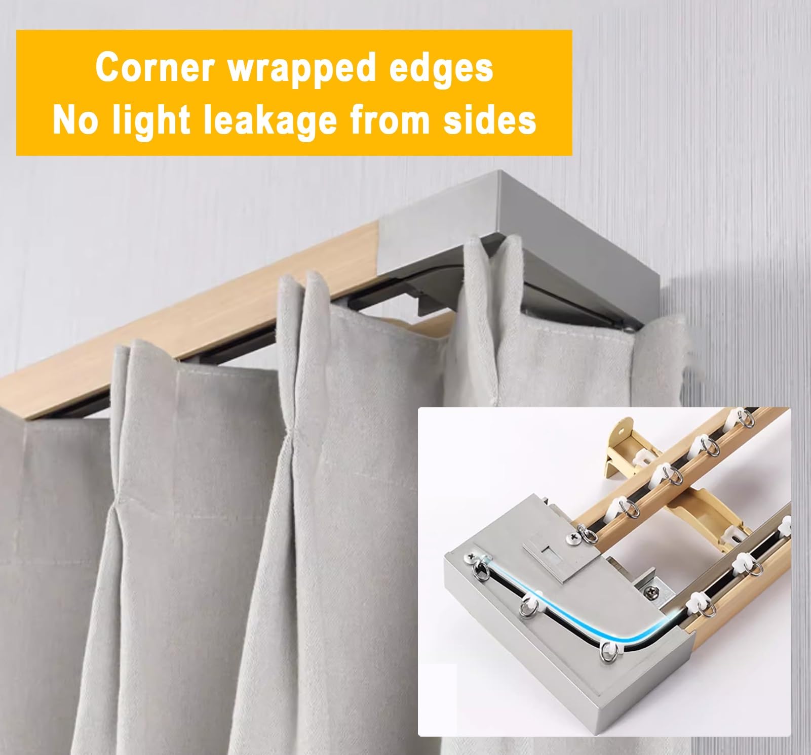 Sistema deslizante de doble pista ajustable de grano de madera de 4 a 16 pies para riel mudo unido, perfecto para separadores de pared, solución de poste de madera de 2 m / 6.6ft