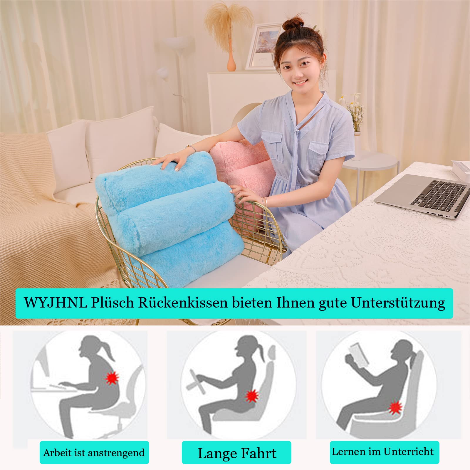 WYJHNL Lendenwirbelkissen/Lesekissen Kunstfellbezug, Rückenkissen/Rückenstützkissen Weiches, Komfort, Warme Für Sofa Bett Auto Bürostuhl Gaming Stuhl Rollstuhl 45x45cm Grün