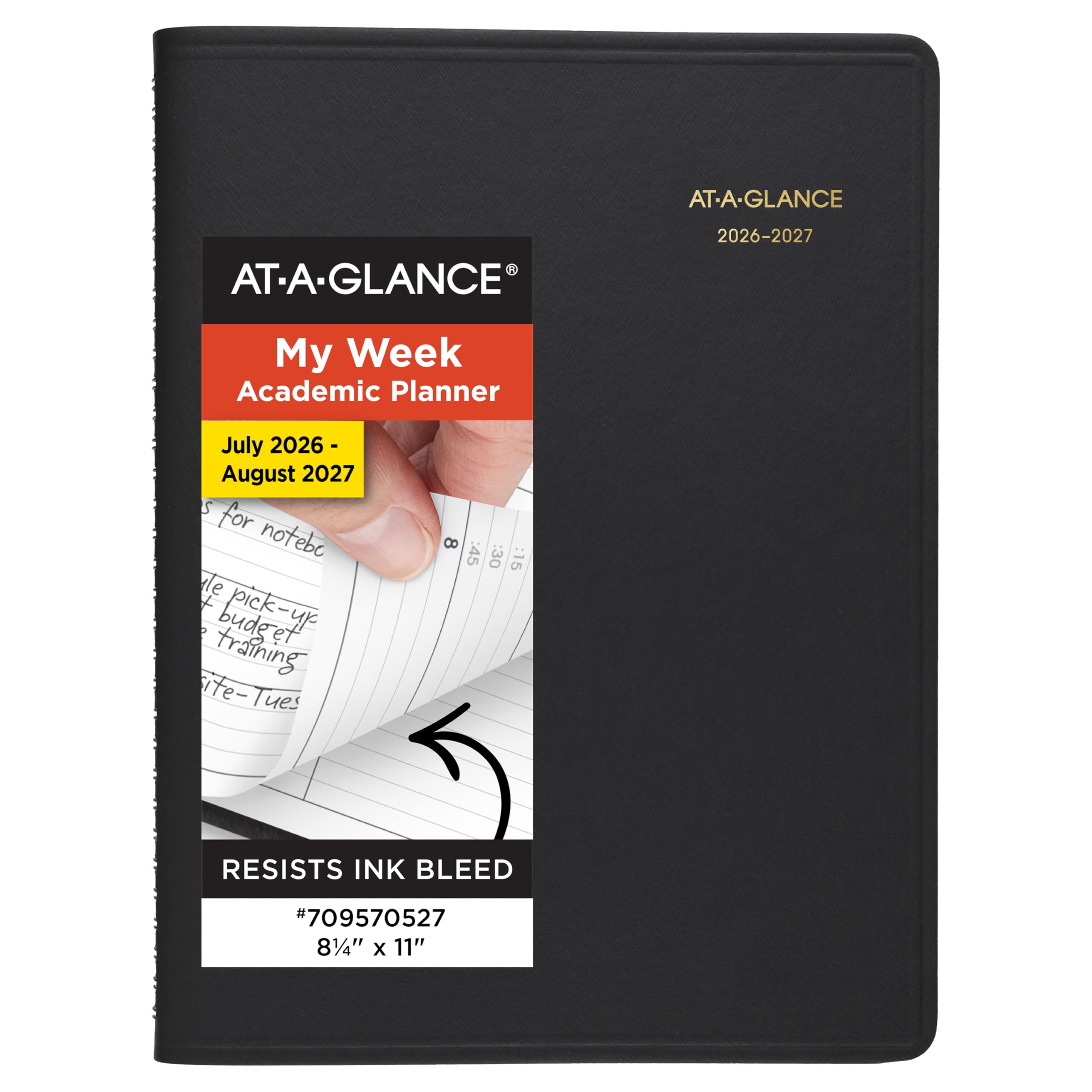 AT-A-GLANCE Planificador 2026-2027 semanal académico de 14 meses de julio-agosto, libro de citas de un cuarto de hora, 8-0.25 x 11 pulgadas, negro (7095705)