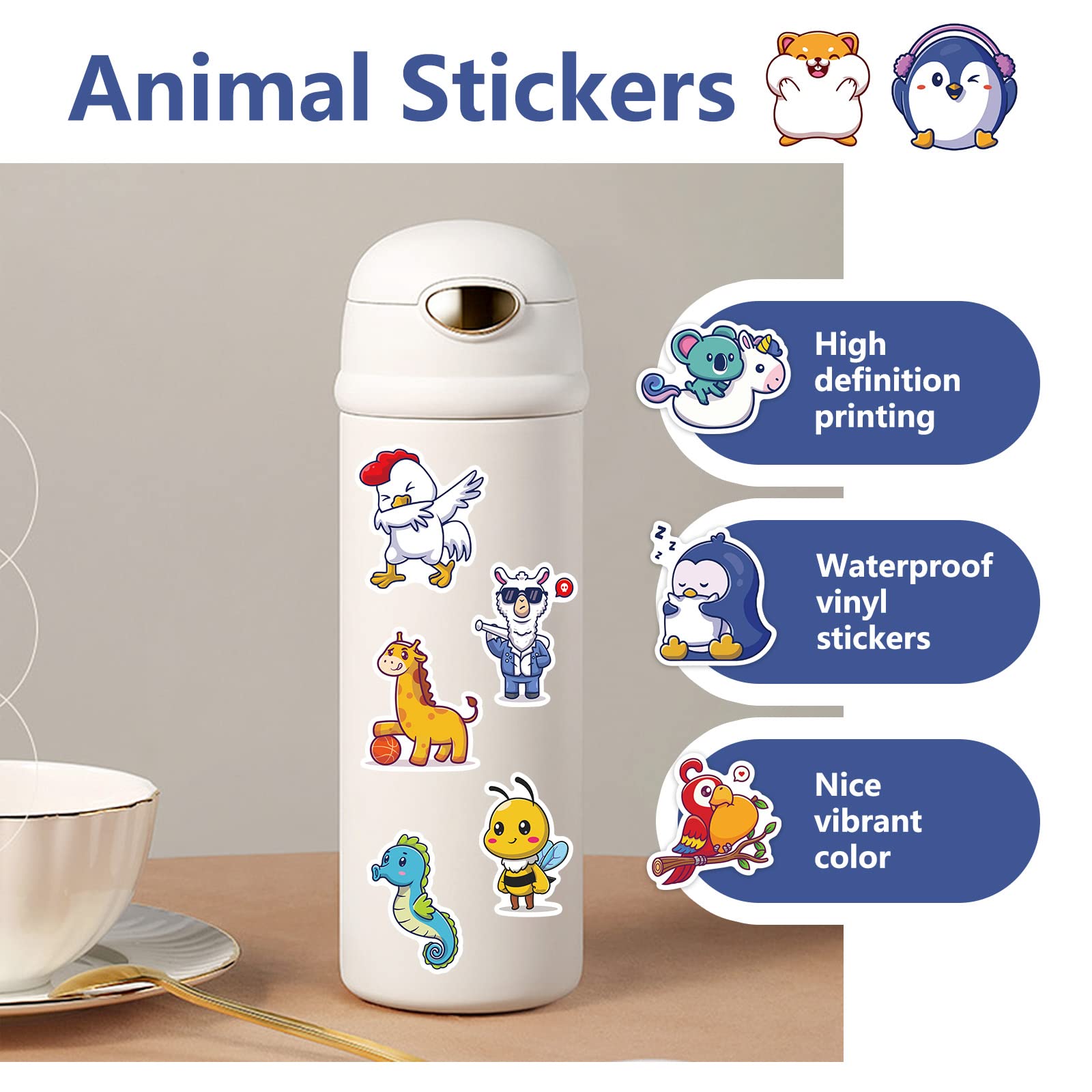 100 Adesivi Animali Kawaii Per Bambini – Simpatici Stickers Impermeabili Per Bottiglie E Quaderni