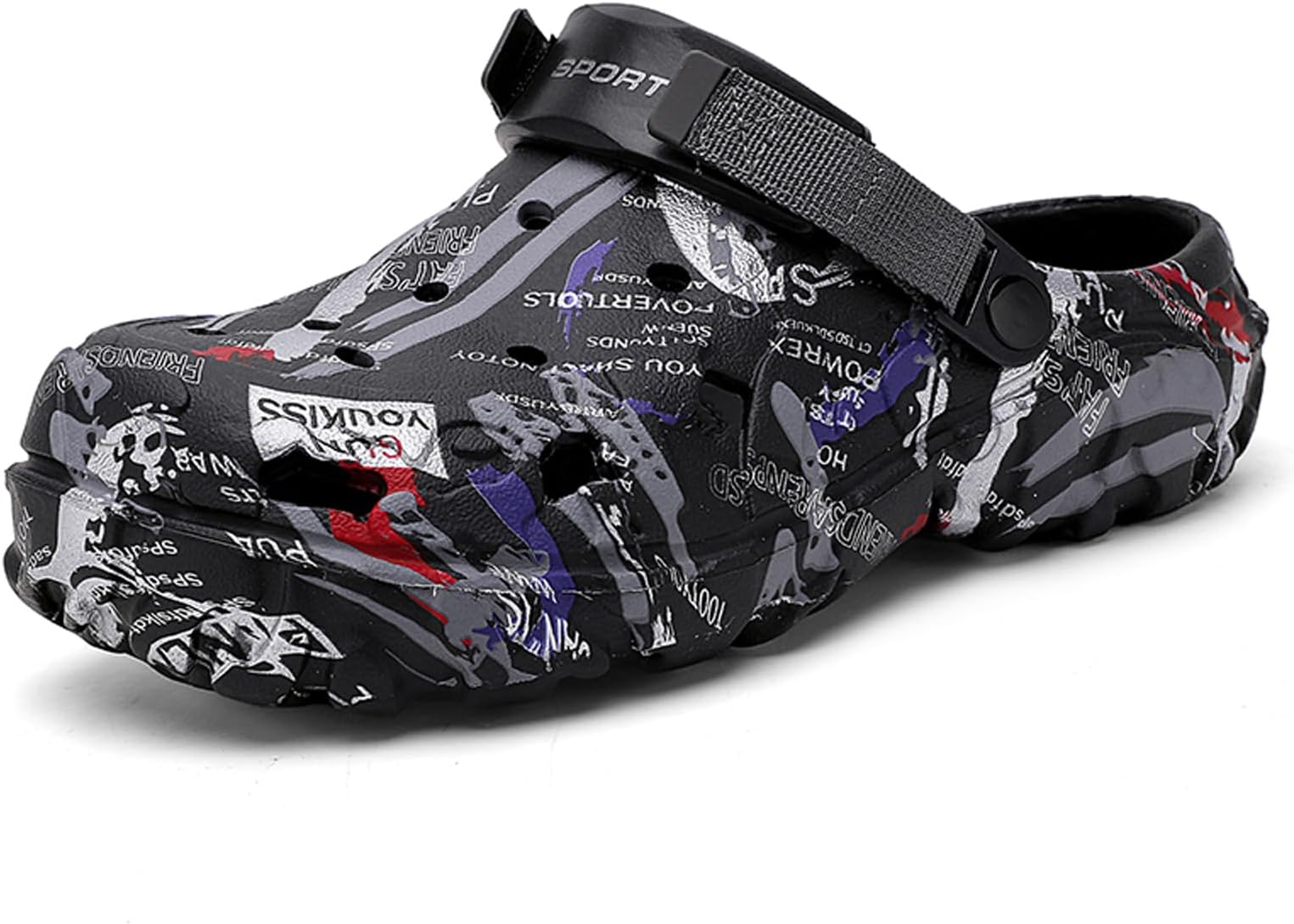 Men’s Camouflage Garden Clogs Comfortable Non-Slip Beach & Pool Mules, Lightweight Athletic Outdoor Sandals with Adjustable Back Strap