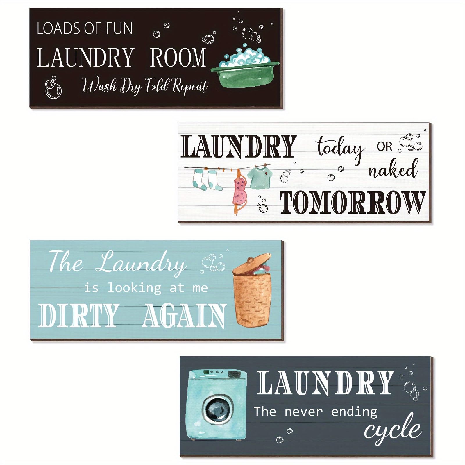 Sarvada Decor 4pcs Rustic Wooden Laundry Room Plaque Set - Vintage Style Decorative Wall Sign with Laundry Rules - Manufactured Wood, No Feathers, Perfect for Bedroom Decor and Background Decor-image-20