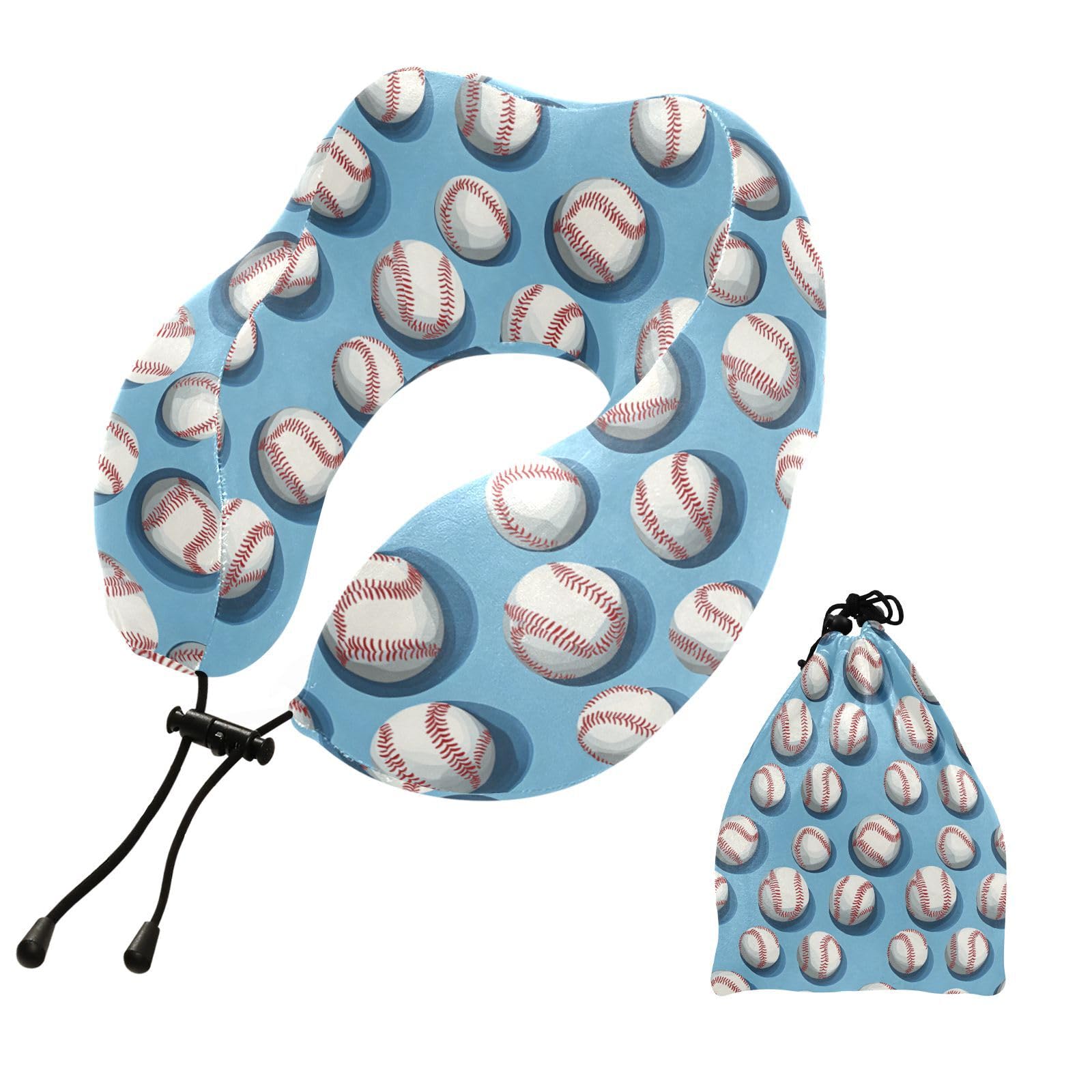 SUABO Travel Neck Pillow, Cute Baseball Memory Foam Pillow Neck Pillow for Airplane Car Home Recliner Use