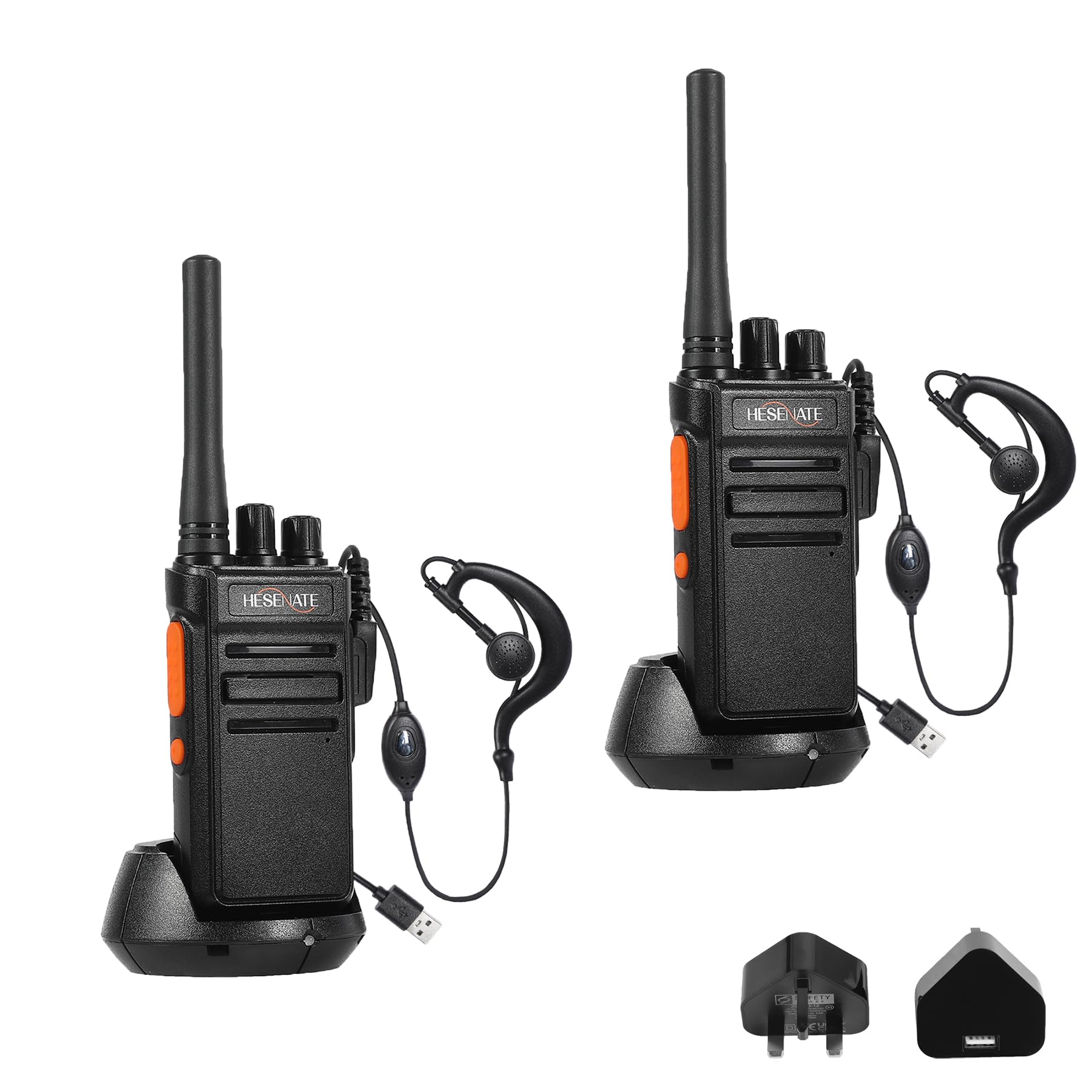 HESENATE Walkie Talkies Long Range HT66 PMR446 License-Free Two-Way Radio, 16 Channel Handheld Walkie Talkie for Adults, USB-C Rechargeable, Earpieces, for Business Camping Construction(2 Pack, Black)