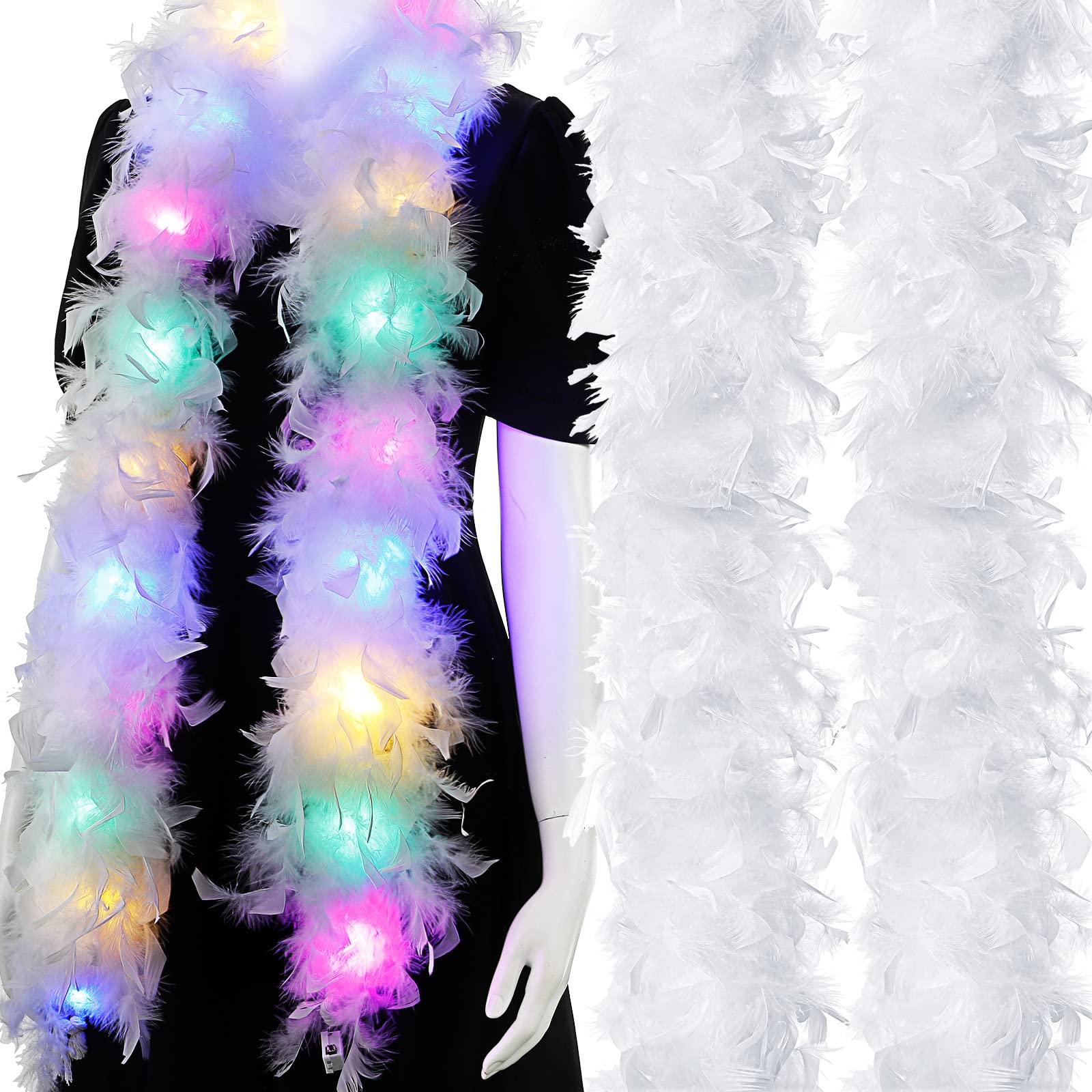 Tondiamo2 Pack 4 Yard Chandelle Feather Boa Colorful LED Lights Boas Costume Boas for Party Wedding Women Adults Kids Dress UP