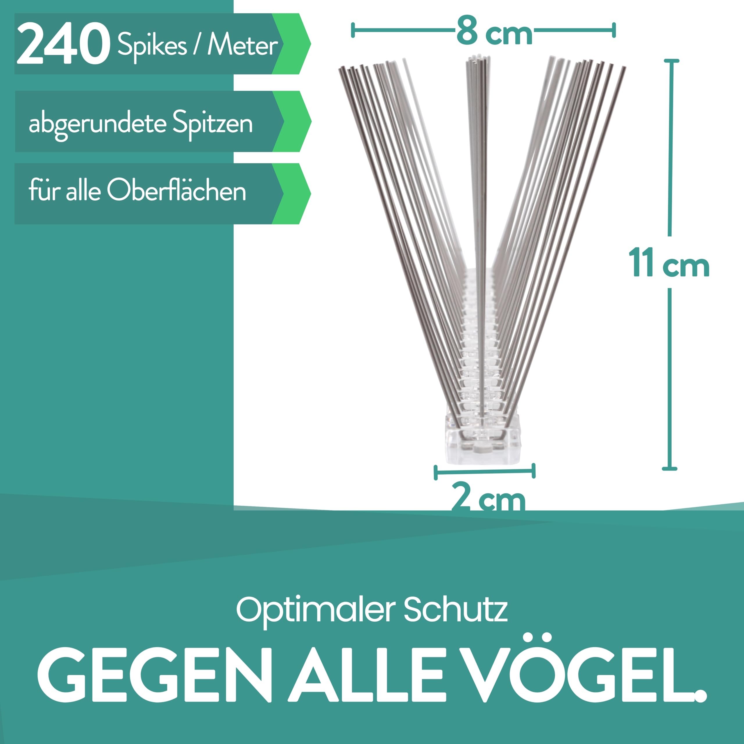 3 Meter Taubenabwehr Balkon Spikes vormontiert, Rostfreie Taubenschreck Vogelspikes, Vogelabwehr Spikes und Vogelschutz, Tierschutzkonformer Taubenschutz