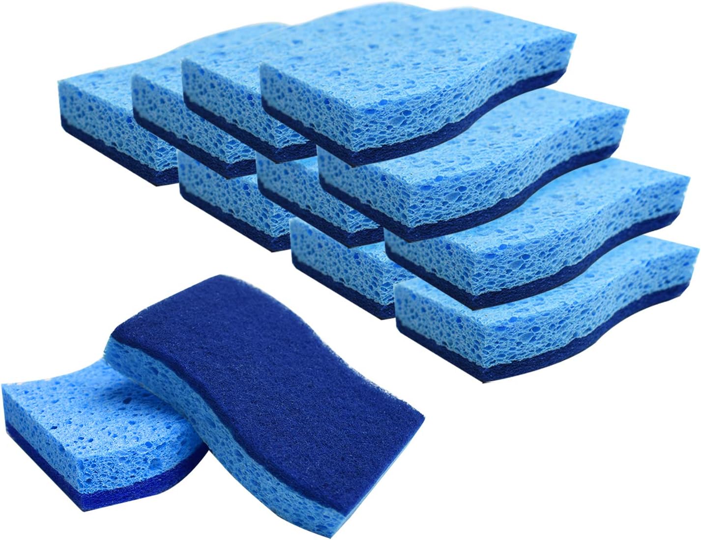 TRIXES Cleaning Sponges - 12 Pack - Double Sided Sponge Layer & Scrubbing Scouring Pad - Ergonomic Shape - Streak Free - Professional Cleaning - Washing Up - Remove Marks - Kitchen Tools