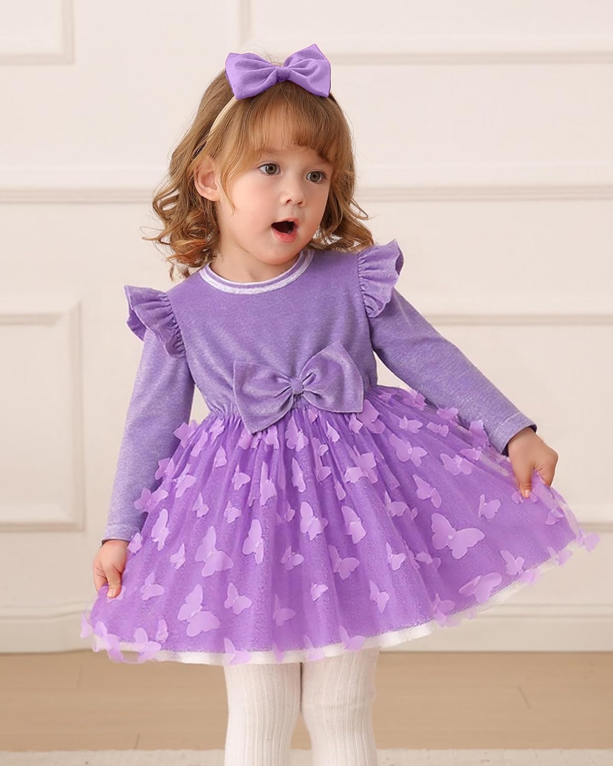 Kucnuzki Baby Girl Clothes Fall Holiday Party Velvet Tulle Dress Winter Cute Long Sleeve Toddler Girls Birthday Dresses - Image 2