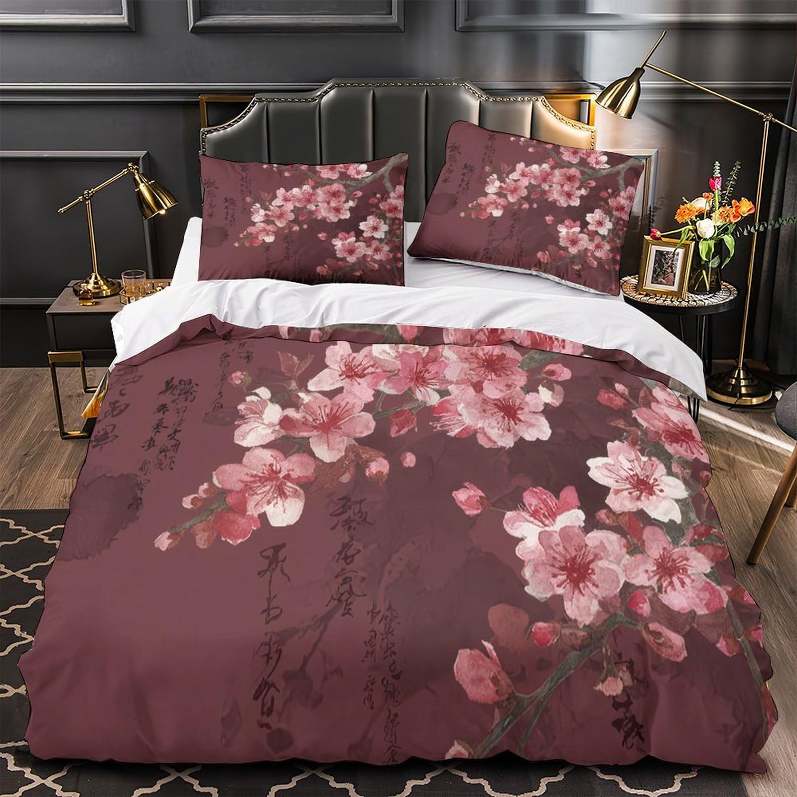 Housse de couette fleurs de cerisier 135x200 cm en microfibre douce
