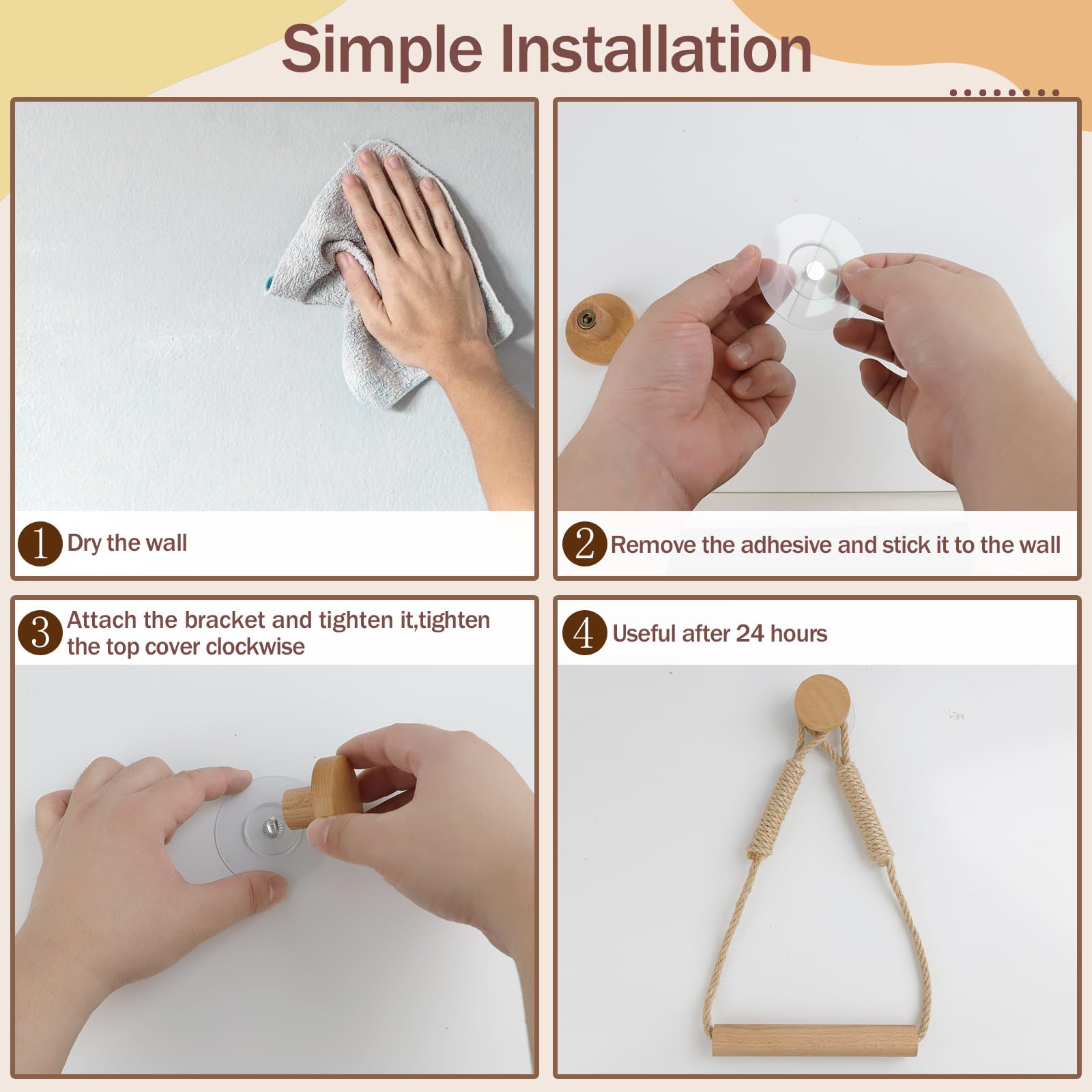 Toiletrolhouder zonder boren, vintage handdoekhouder, touw