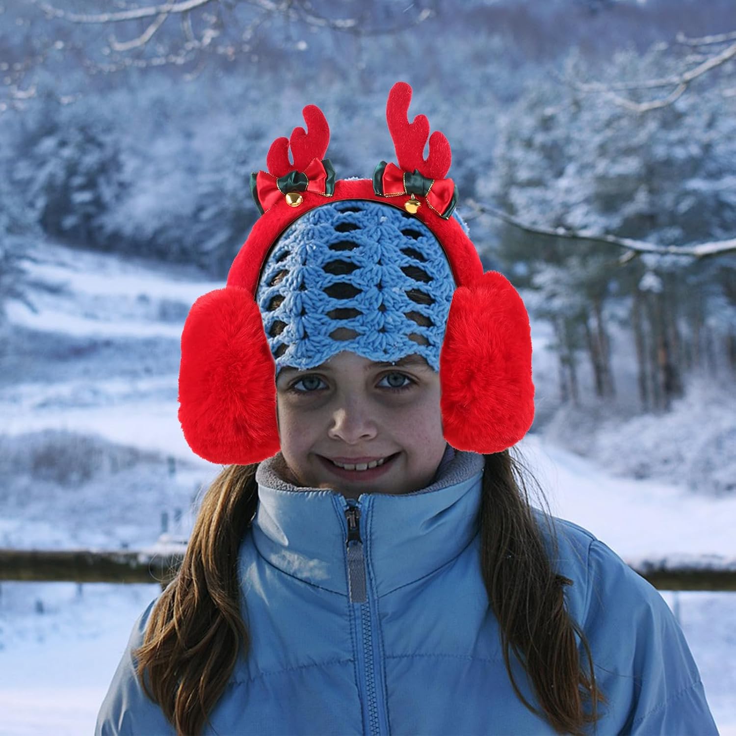 Boy Girl Christmas Xmas Reindeer Antler Earmuffs for Girls Plush Winter