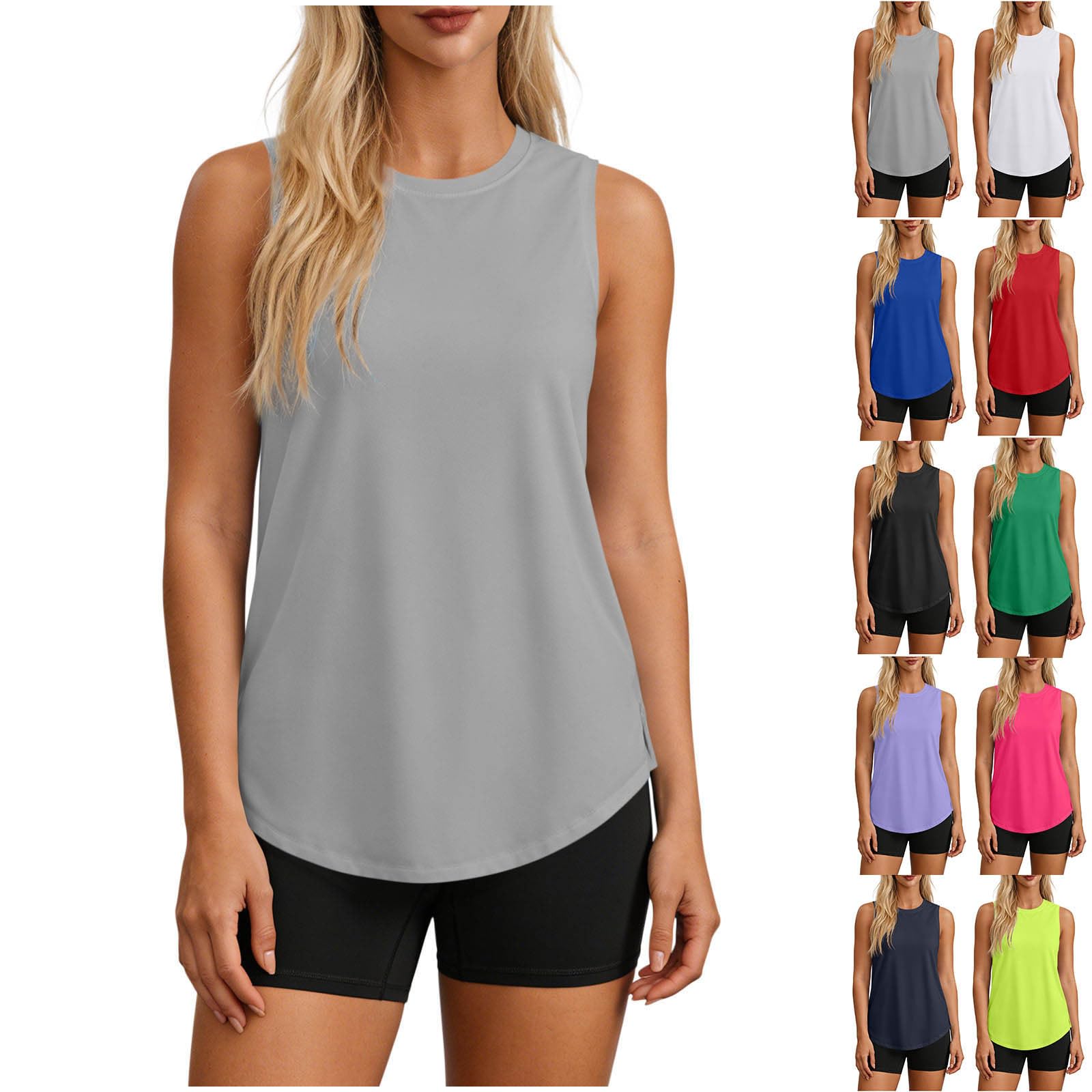 Sleeveless Workout Shirts for Women Lightweight Quick Dry Tank Tops Breathable Athletic T Shirt Basic Tee for Running — view 9